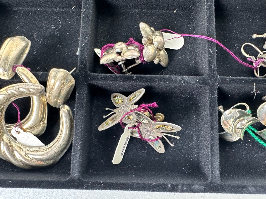 Vintage Sterling Silver Jewelry Earring Lot Mainly Mexican Silver Comes With Tray 148g Total Sterling Weight [Photo 5]