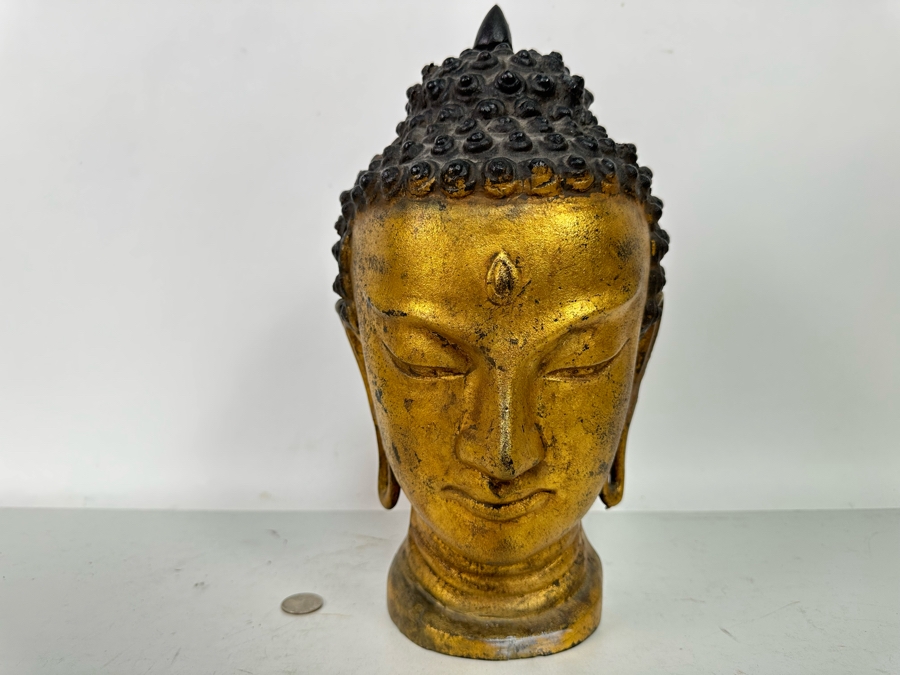 Vintage Gilt Iron Buddha Bust 7W X 14H [Photo 5]