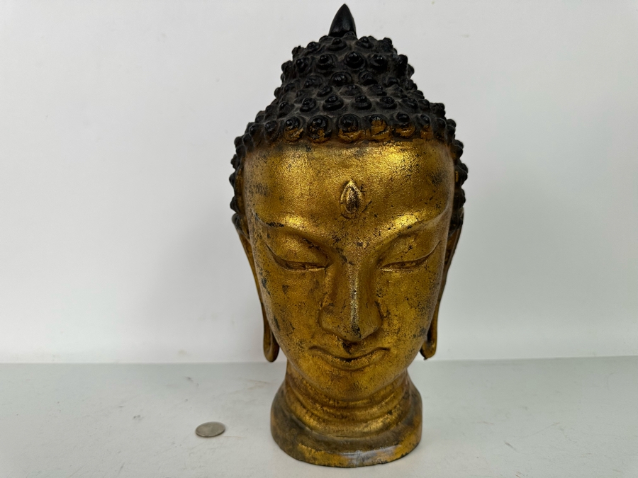 Vintage Gilt Iron Buddha Bust 7W X 14H [Photo 4]