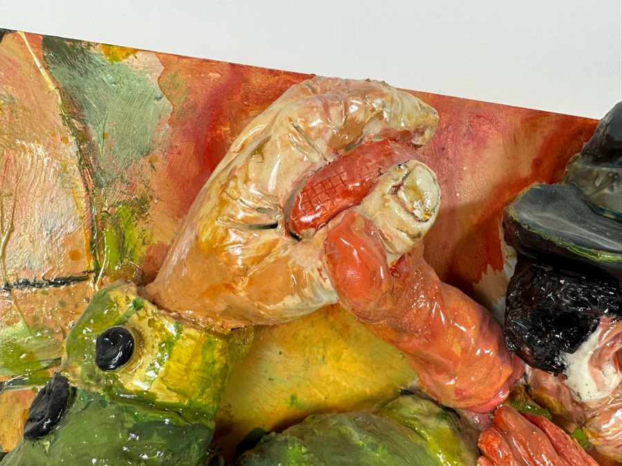 Bonnie Lee Roth (B. 1942, Southern California) Original Mixed-Media 3D Sculpture Mounted On Painted Board Cheerful Jewish Couple Dancing With Brilliant Colors 30W X 30H X 9D [Photo 11]