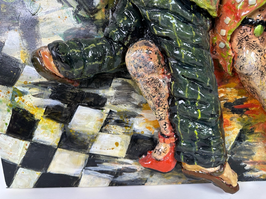 Bonnie Lee Roth (B. 1942, Southern California) Original Mixed-Media 3D Sculpture Mounted On Painted Board Cheerful Jewish Couple Dancing With Brilliant Colors 30W X 30H X 9D [Photo 14]