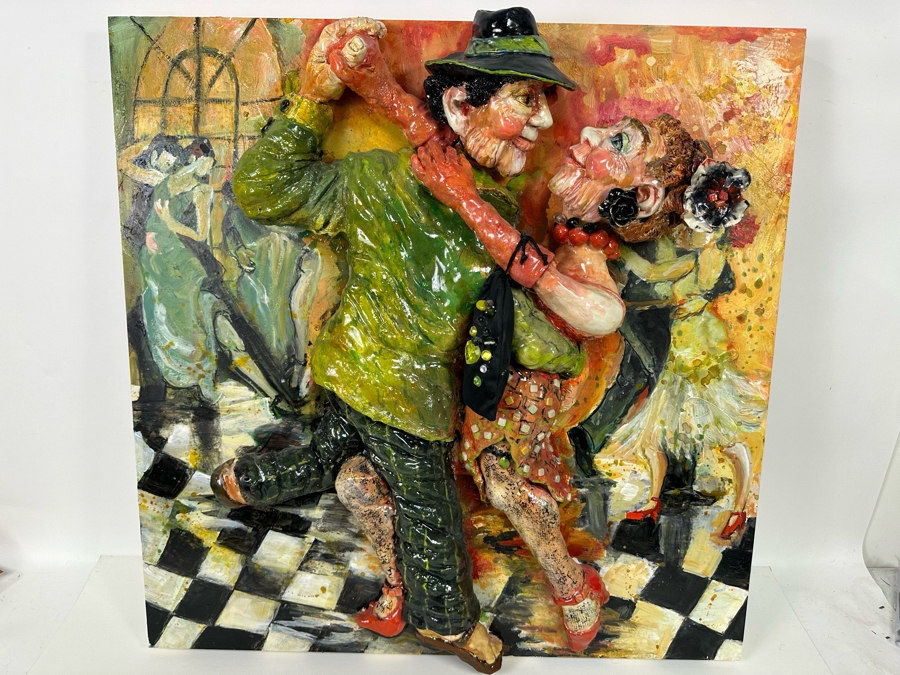 Bonnie Lee Roth (B. 1942, Southern California) Original Mixed-Media 3D Sculpture Mounted On Painted Board Cheerful Jewish Couple Dancing With Brilliant Colors 30W X 30H X 9D [Photo 4]
