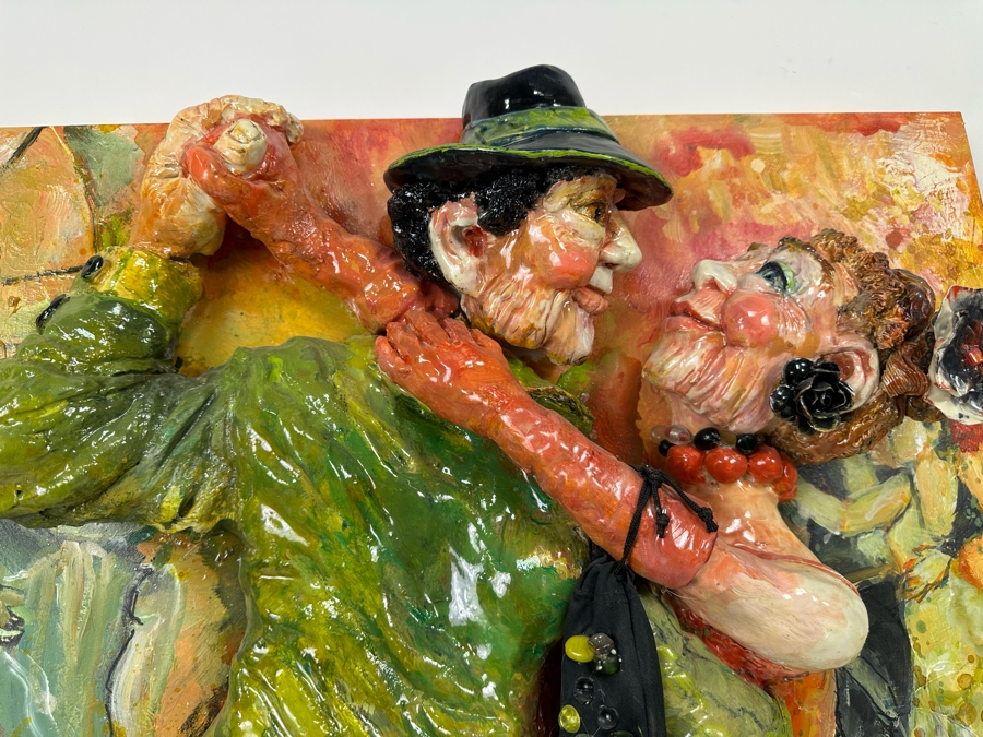 Bonnie Lee Roth (B. 1942, Southern California) Original Mixed-Media 3D Sculpture Mounted On Painted Board Cheerful Jewish Couple Dancing With Brilliant Colors 30W X 30H X 9D [Photo 12]