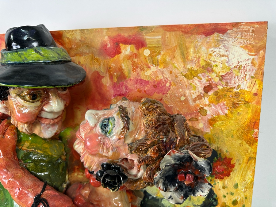Bonnie Lee Roth (B. 1942, Southern California) Original Mixed-Media 3D Sculpture Mounted On Painted Board Cheerful Jewish Couple Dancing With Brilliant Colors 30W X 30H X 9D [Photo 20]