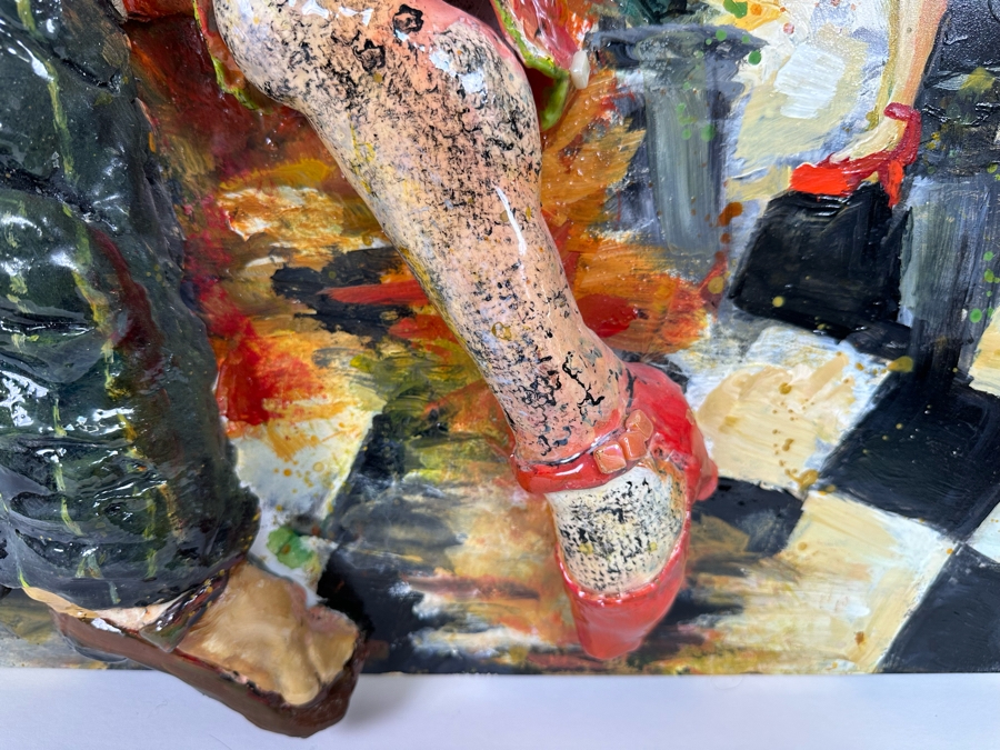 Bonnie Lee Roth (B. 1942, Southern California) Original Mixed-Media 3D Sculpture Mounted On Painted Board Cheerful Jewish Couple Dancing With Brilliant Colors 30W X 30H X 9D [Photo 16]