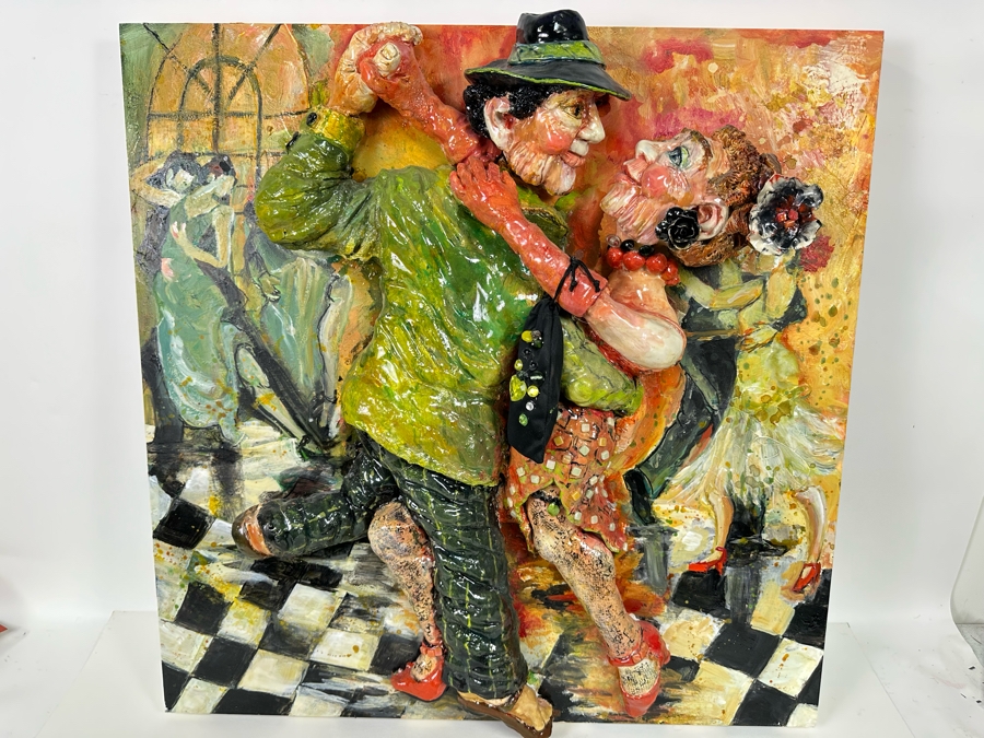 Bonnie Lee Roth (B. 1942, Southern California) Original Mixed-Media 3D Sculpture Mounted On Painted Board Cheerful Jewish Couple Dancing With Brilliant Colors 30W X 30H X 9D [Photo 5]