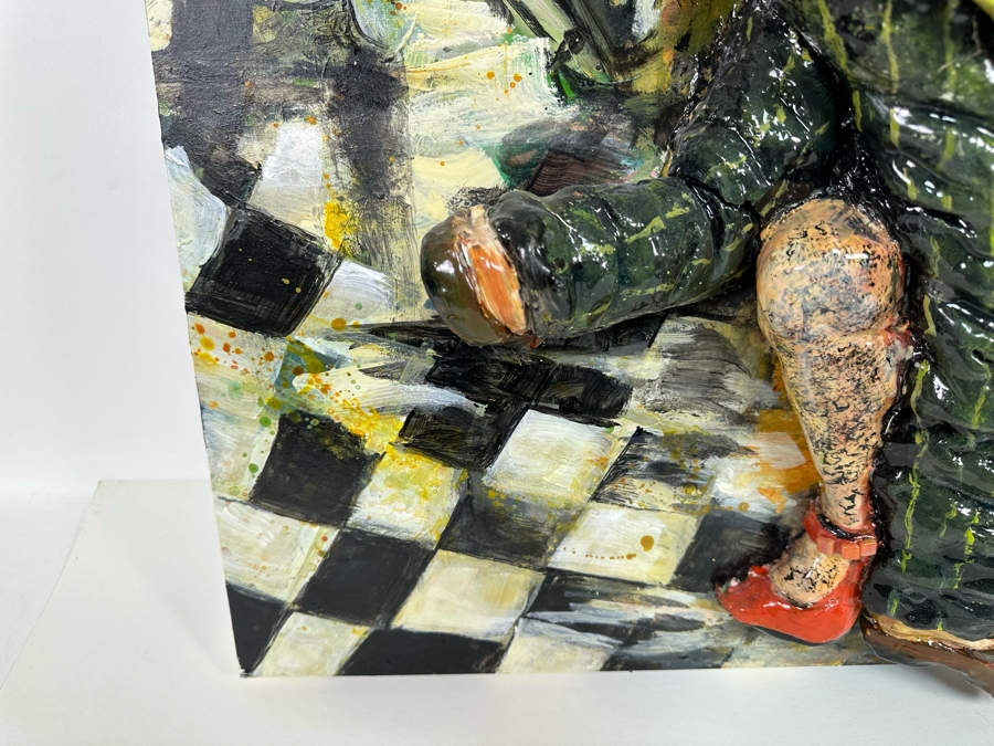 Bonnie Lee Roth (B. 1942, Southern California) Original Mixed-Media 3D Sculpture Mounted On Painted Board Cheerful Jewish Couple Dancing With Brilliant Colors 30W X 30H X 9D [Photo 19]