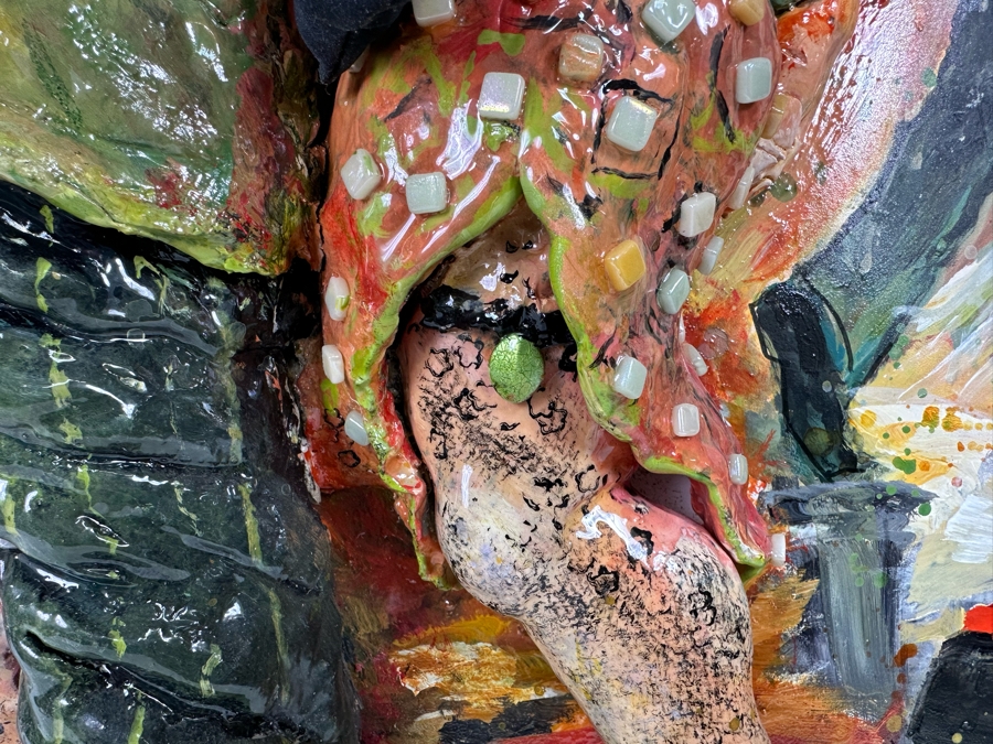 Bonnie Lee Roth (B. 1942, Southern California) Original Mixed-Media 3D Sculpture Mounted On Painted Board Cheerful Jewish Couple Dancing With Brilliant Colors 30W X 30H X 9D [Photo 15]