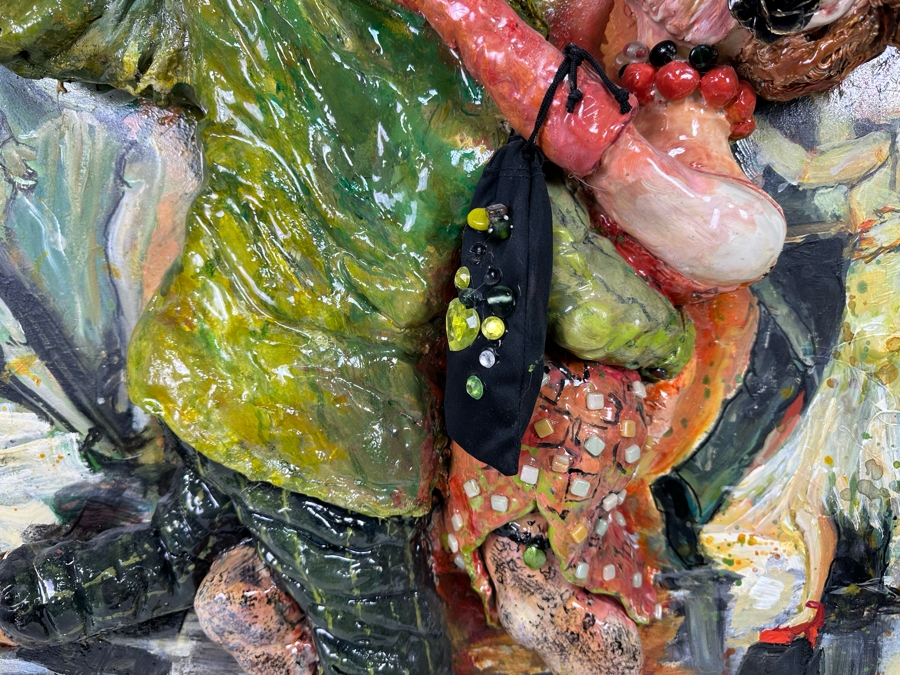 Bonnie Lee Roth (B. 1942, Southern California) Original Mixed-Media 3D Sculpture Mounted On Painted Board Cheerful Jewish Couple Dancing With Brilliant Colors 30W X 30H X 9D [Photo 13]