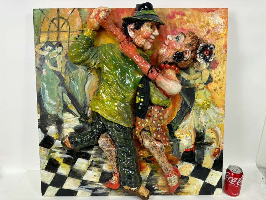 Bonnie Lee Roth (B. 1942, Southern California) Original Mixed-Media 3D Sculpture Mounted On Painted Board Cheerful Jewish Couple Dancing With Brilliant Colors 30W X 30H X 9D [Photo 3]