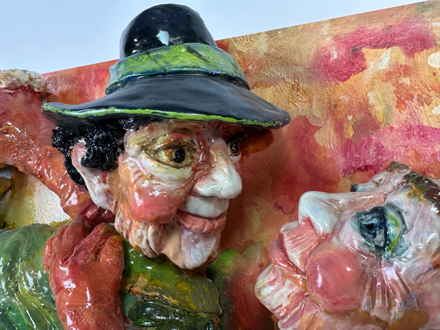 Bonnie Lee Roth (B. 1942, Southern California) Original Mixed-Media 3D Sculpture Mounted On Painted Board Cheerful Jewish Couple Dancing With Brilliant Colors 30W X 30H X 9D [Photo 10]