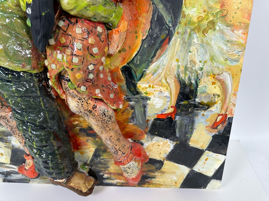 Bonnie Lee Roth (B. 1942, Southern California) Original Mixed-Media 3D Sculpture Mounted On Painted Board Cheerful Jewish Couple Dancing With Brilliant Colors 30W X 30H X 9D [Photo 21]