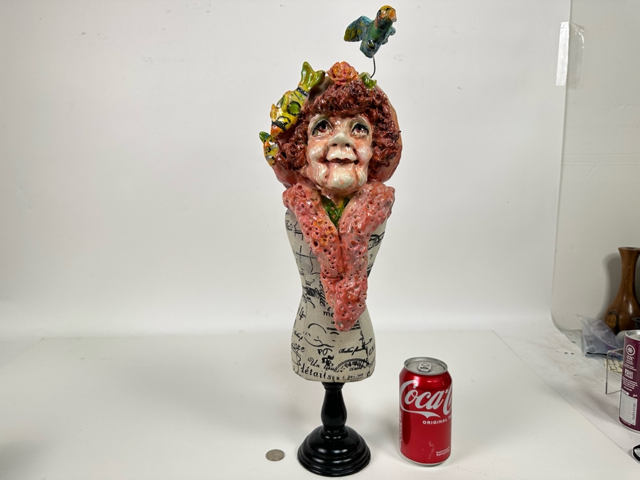 Bonnie Lee Roth (B. 1942, Southern California) Original Sculpture Of A Woman's Head On A Mini Dress Form 7W X 21H [Photo 4]