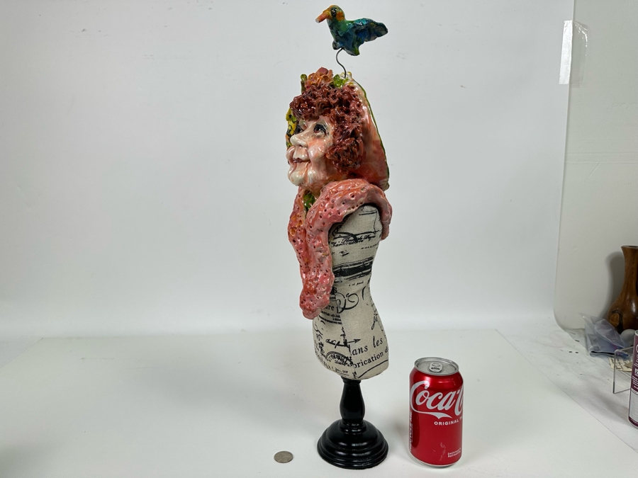 Bonnie Lee Roth (B. 1942, Southern California) Original Sculpture Of A Woman's Head On A Mini Dress Form 7W X 21H [Photo 10]