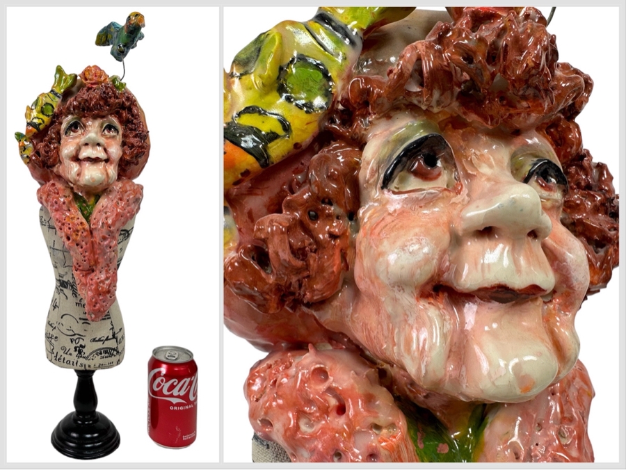 Bonnie Lee Roth (B. 1942, Southern California) Original Sculpture Of A Woman's Head On A Mini Dress Form 7W X 21H [Photo 1]