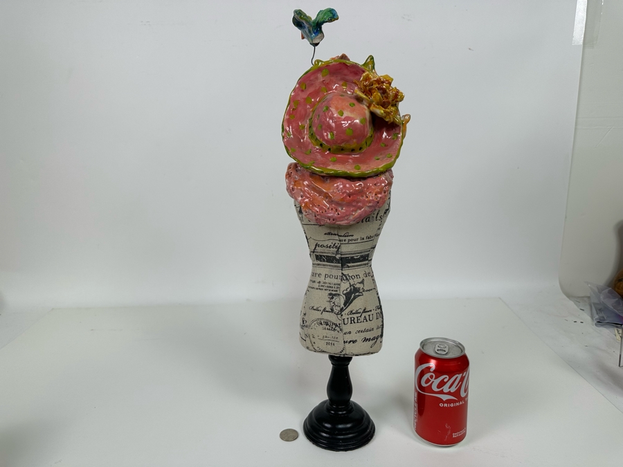 Bonnie Lee Roth (B. 1942, Southern California) Original Sculpture Of A Woman's Head On A Mini Dress Form 7W X 21H [Photo 13]