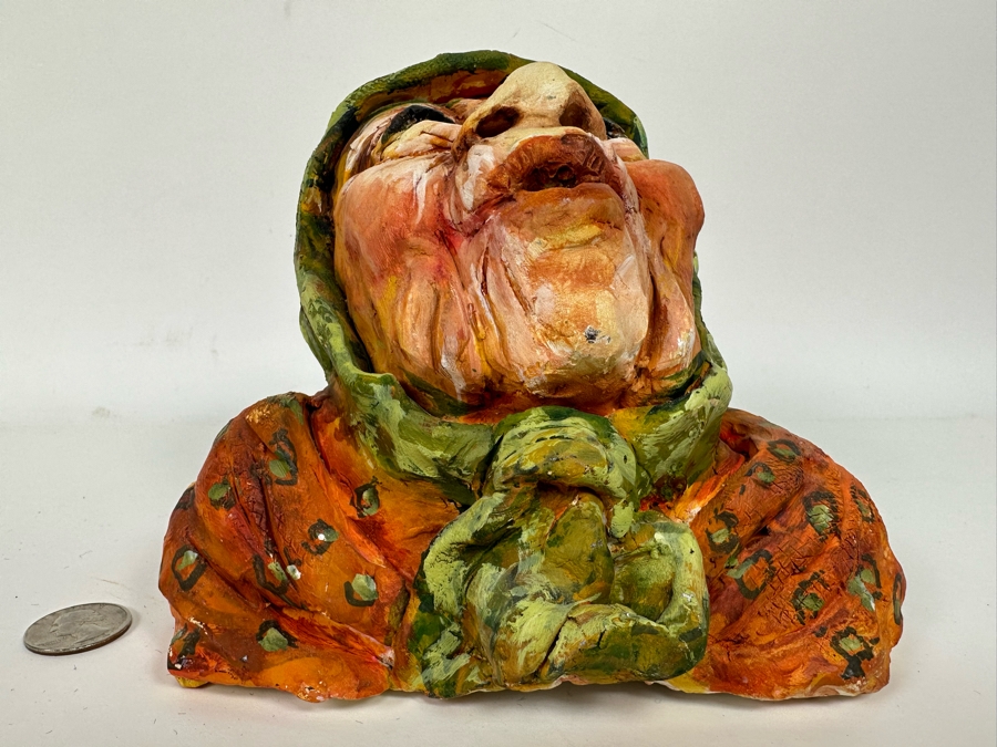 Bonnie Lee Roth (B. 1942, Southern California) Original Bust Sculpture Of An Elderly Woman Looking Towards Heaven 7W X 6D X 6H [Photo 9]