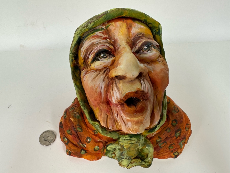 Bonnie Lee Roth (B. 1942, Southern California) Original Bust Sculpture Of An Elderly Woman Looking Towards Heaven 7W X 6D X 6H [Photo 5]