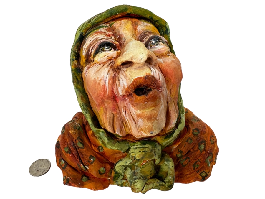 Bonnie Lee Roth (B. 1942, Southern California) Original Bust Sculpture Of An Elderly Woman Looking Towards Heaven 7W X 6D X 6H [Photo 2]