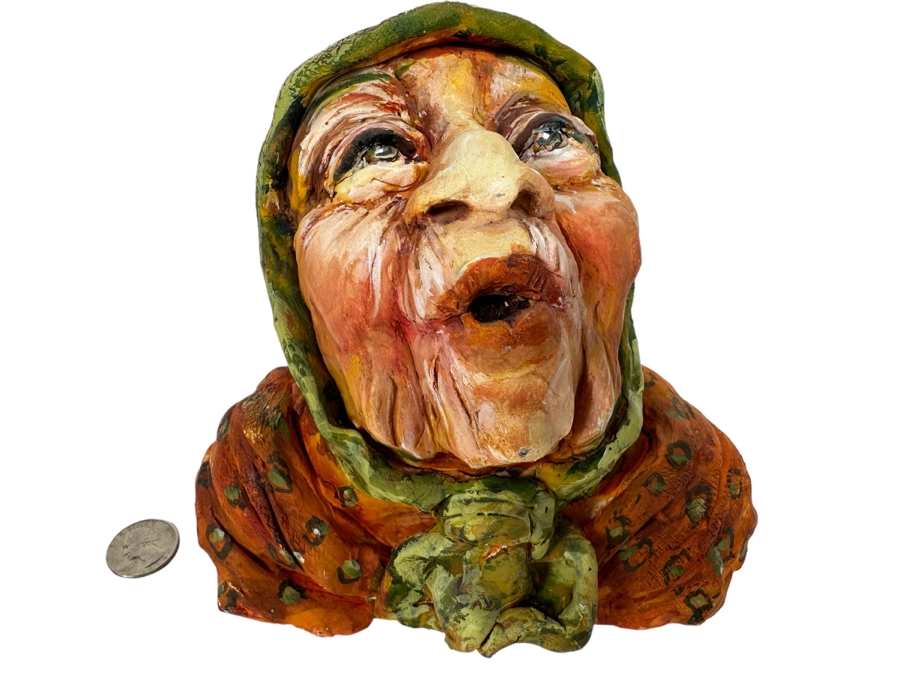 Bonnie Lee Roth (B. 1942, Southern California) Original Bust Sculpture Of An Elderly Woman Looking Towards Heaven 7W X 6D X 6H [Photo 1]