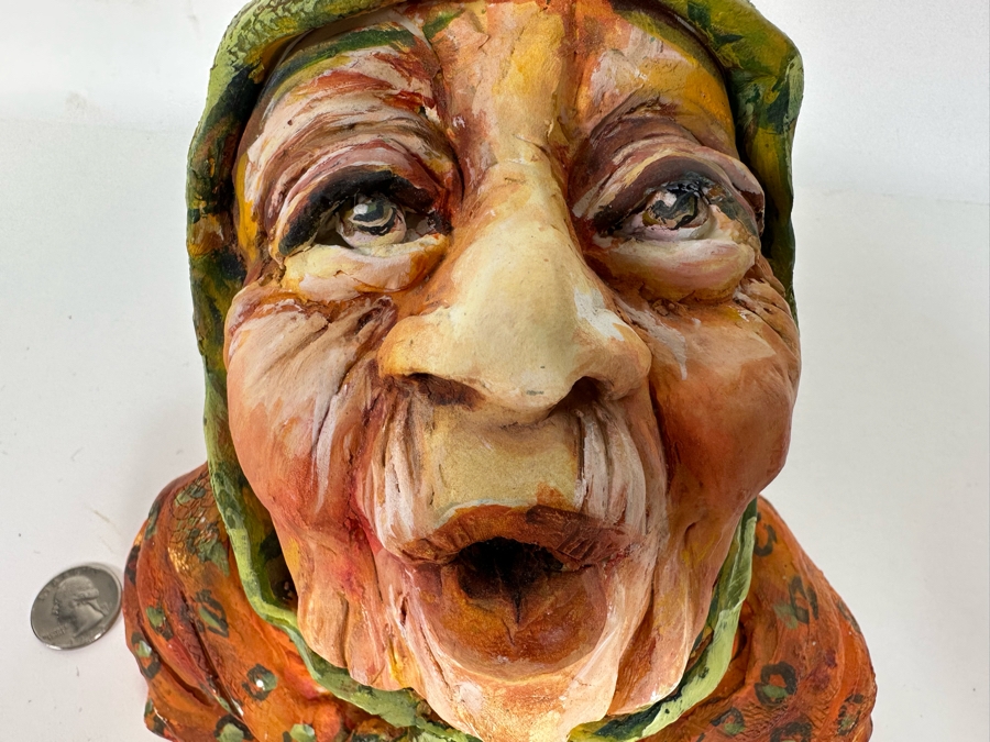 Bonnie Lee Roth (B. 1942, Southern California) Original Bust Sculpture Of An Elderly Woman Looking Towards Heaven 7W X 6D X 6H [Photo 8]