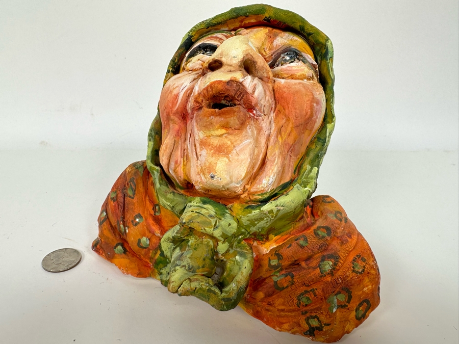 Bonnie Lee Roth (B. 1942, Southern California) Original Bust Sculpture Of An Elderly Woman Looking Towards Heaven 7W X 6D X 6H [Photo 17]