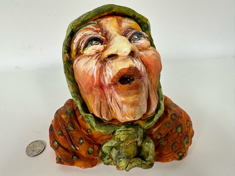 Bonnie Lee Roth (B. 1942, Southern California) Original Bust Sculpture Of An Elderly Woman Looking Towards Heaven 7W X 6D X 6H [Photo 4]