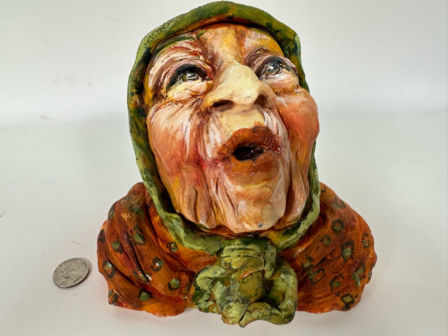 Bonnie Lee Roth (B. 1942, Southern California) Original Bust Sculpture Of An Elderly Woman Looking Towards Heaven 7W X 6D X 6H [Photo 3]