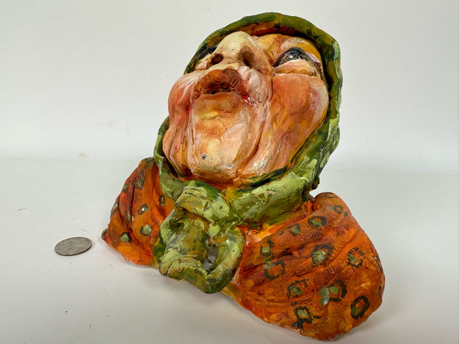 Bonnie Lee Roth (B. 1942, Southern California) Original Bust Sculpture Of An Elderly Woman Looking Towards Heaven 7W X 6D X 6H [Photo 16]