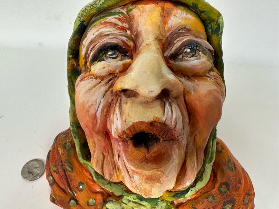 Bonnie Lee Roth (B. 1942, Southern California) Original Bust Sculpture Of An Elderly Woman Looking Towards Heaven 7W X 6D X 6H [Photo 7]