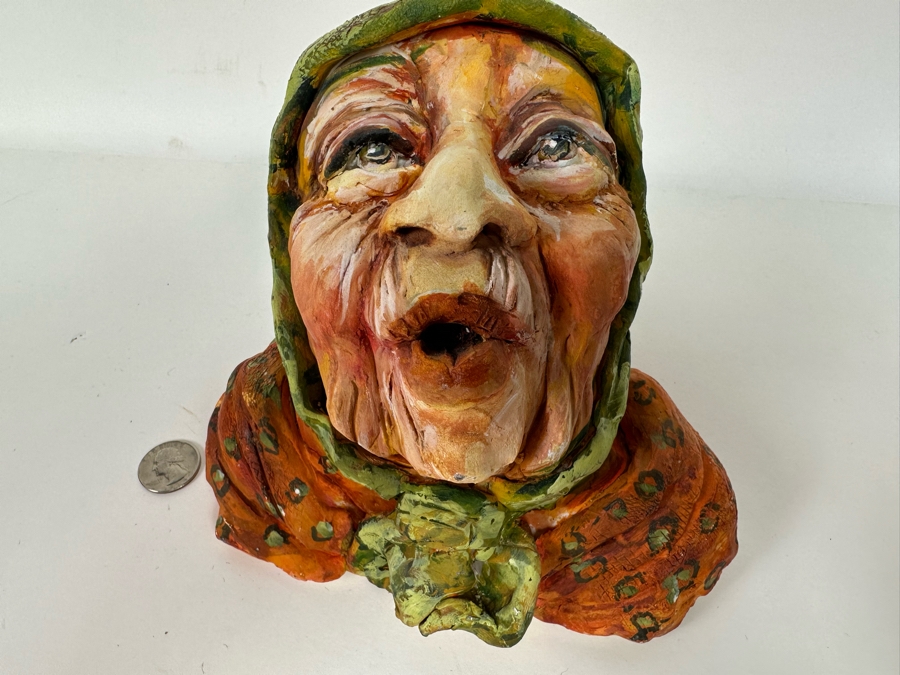 Bonnie Lee Roth (B. 1942, Southern California) Original Bust Sculpture Of An Elderly Woman Looking Towards Heaven 7W X 6D X 6H [Photo 6]
