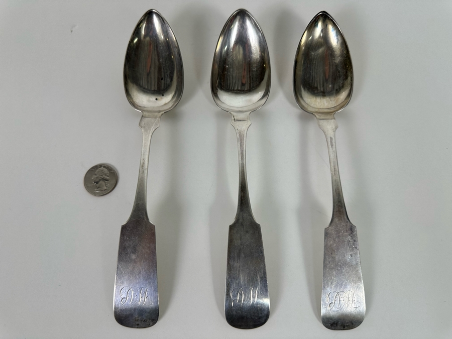 Antique 1823 Coin Silver Spoons By J. C. Farr & Co Philadelphia 134g [Photo 3]