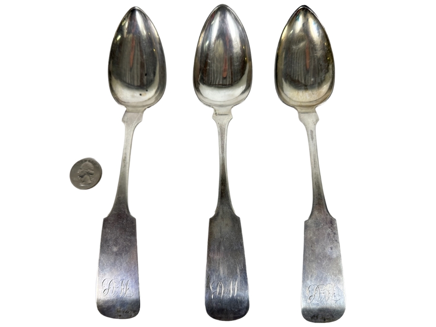 Antique 1823 Coin Silver Spoons By J. C. Farr & Co Philadelphia 134g [Photo 1]