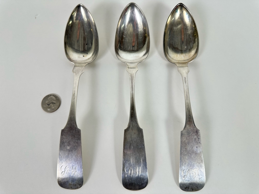 Antique 1823 Coin Silver Spoons By J. C. Farr & Co Philadelphia 134g [Photo 2]