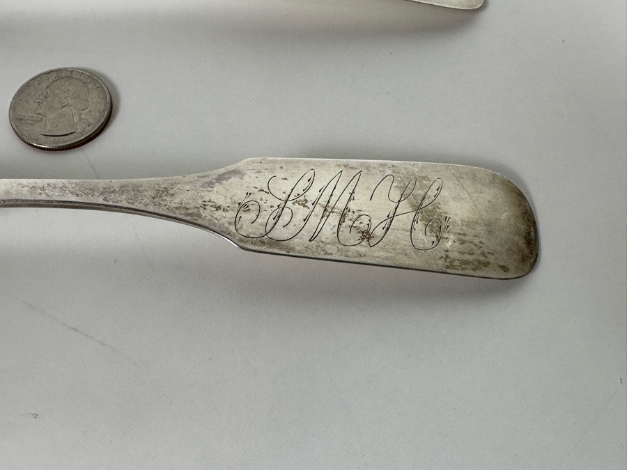 Antique 1821 Pair Of Coin Silver Spoons By J. Peters 98g [Photo 5]