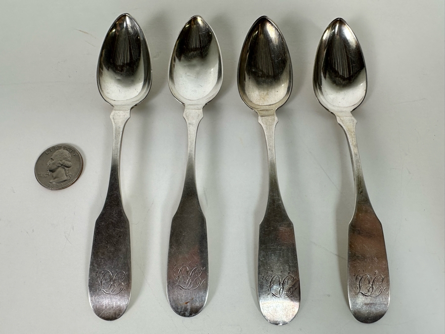 Antique 1825 Standard Coin Purity Silver Spoons By R & W. W. Wilson, Robert & William Philadelphia 76g [Photo 4]