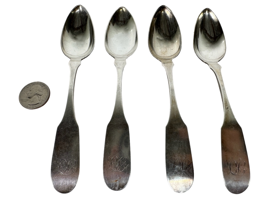 Antique 1825 Standard Coin Purity Silver Spoons By R & W. W. Wilson, Robert & William Philadelphia 76g [Photo 1]