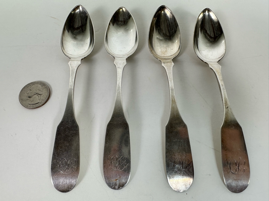 Antique 1825 Standard Coin Purity Silver Spoons By R & W. W. Wilson, Robert & William Philadelphia 76g [Photo 3]