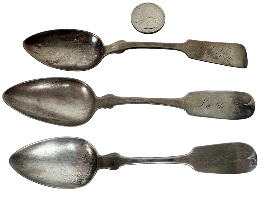 Antique Coin Silver Spoons Various Makers (1815-1845) 47g [Photo 1]