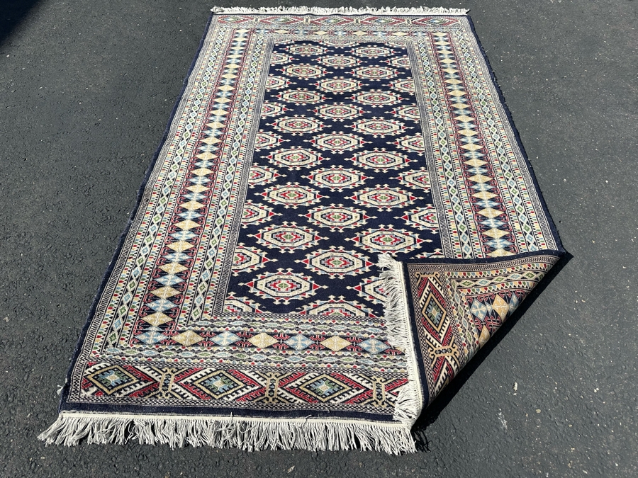 Vintage Hand-Knotted Wool Geometric Tribal Persian Area Rug With Blue Tones 51 X 81 [Photo 7]