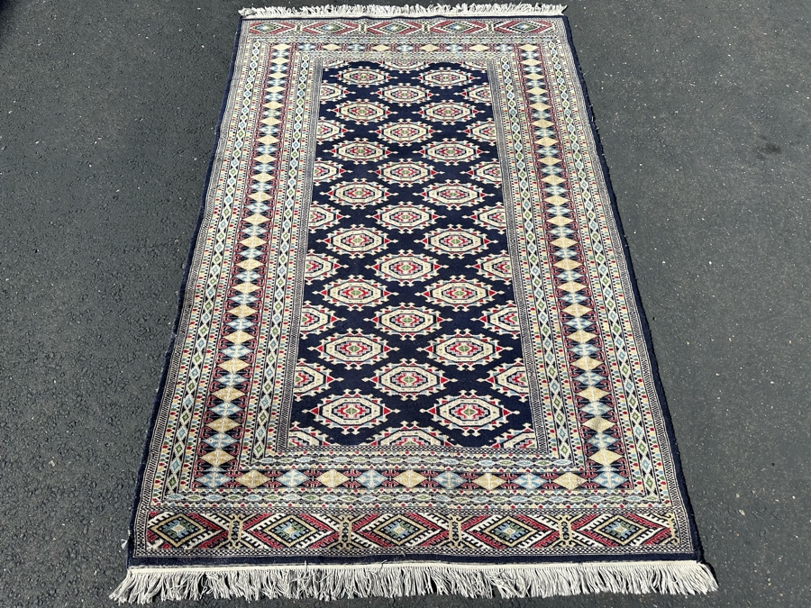 Vintage Hand-Knotted Wool Geometric Tribal Persian Area Rug With Blue Tones 51 X 81 [Photo 3]