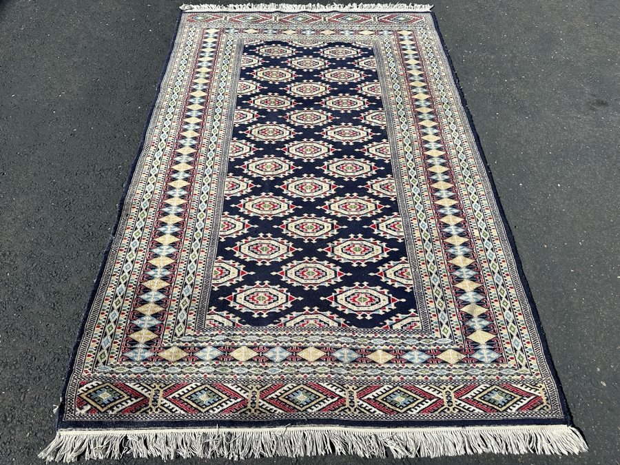 Vintage Hand-Knotted Wool Geometric Tribal Persian Area Rug With Blue Tones 51 X 81 [Photo 2]