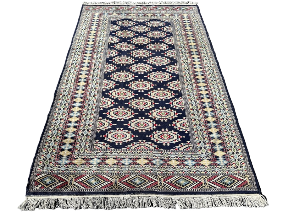 Vintage Hand-Knotted Wool Geometric Tribal Persian Area Rug With Blue Tones 51 X 81