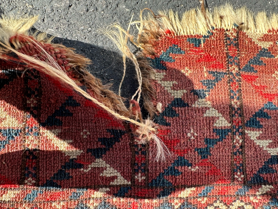 Antique Hand Knotted Geometric Persian Area Rug - See Photos For Border Damage 40 X 54 [Photo 17]