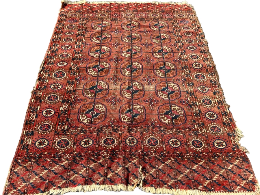 Antique Hand Knotted Geometric Persian Area Rug - See Photos For Border Damage 40 X 54