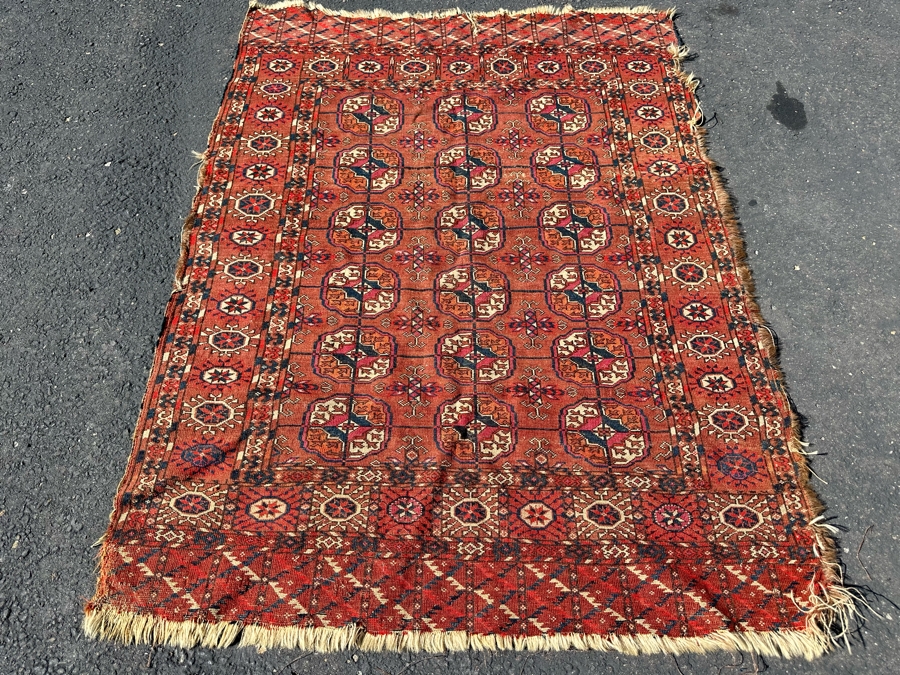 Antique Hand Knotted Geometric Persian Area Rug - See Photos For Border Damage 40 X 54 [Photo 12]