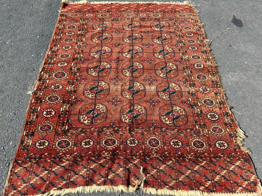 Antique Hand Knotted Geometric Persian Area Rug - See Photos For Border Damage 40 X 54 [Photo 2]