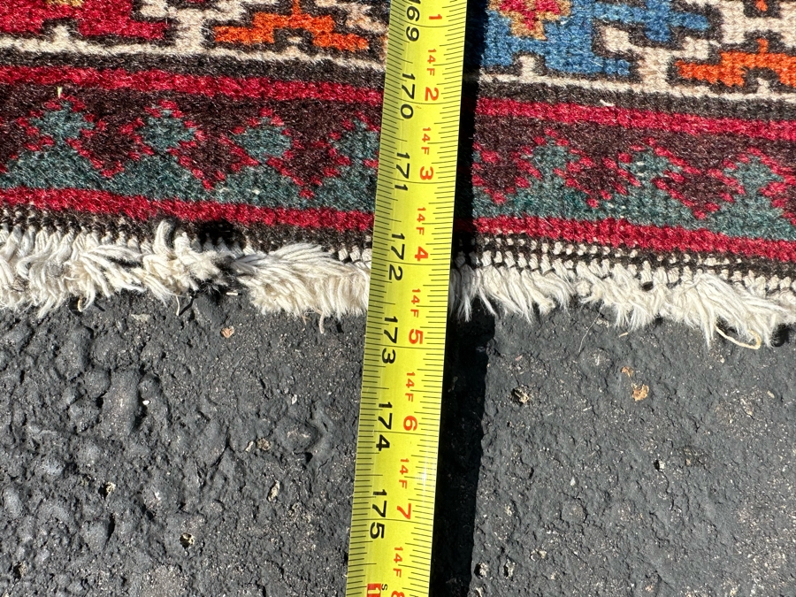 Vintage Stunning Hand-Knotted Wool Geometric Tribal Persian Heriz Runner Rug 44 X 172 (See Photos For Damage To Edge Of Rug Midway On Right) [Photo 21]