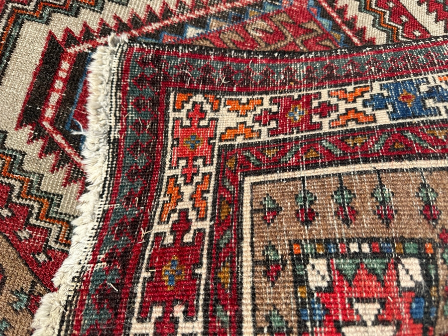Vintage Stunning Hand-Knotted Wool Geometric Tribal Persian Heriz Runner Rug 44 X 172 (See Photos For Damage To Edge Of Rug Midway On Right) [Photo 18]