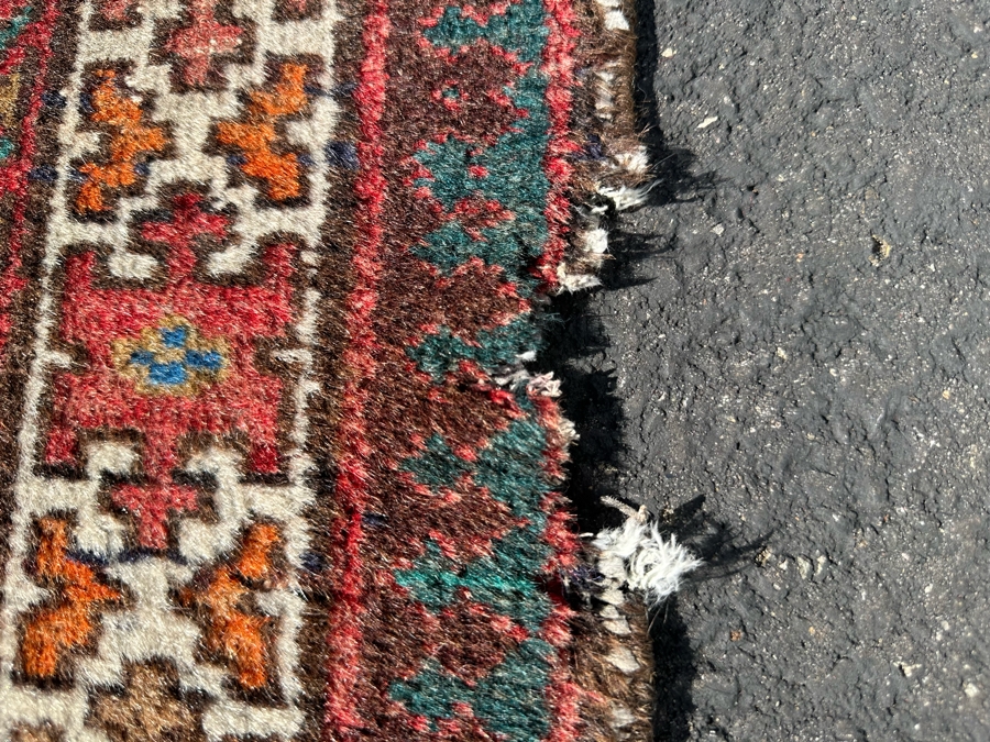 Vintage Stunning Hand-Knotted Wool Geometric Tribal Persian Heriz Runner Rug 44 X 172 (See Photos For Damage To Edge Of Rug Midway On Right) [Photo 13]